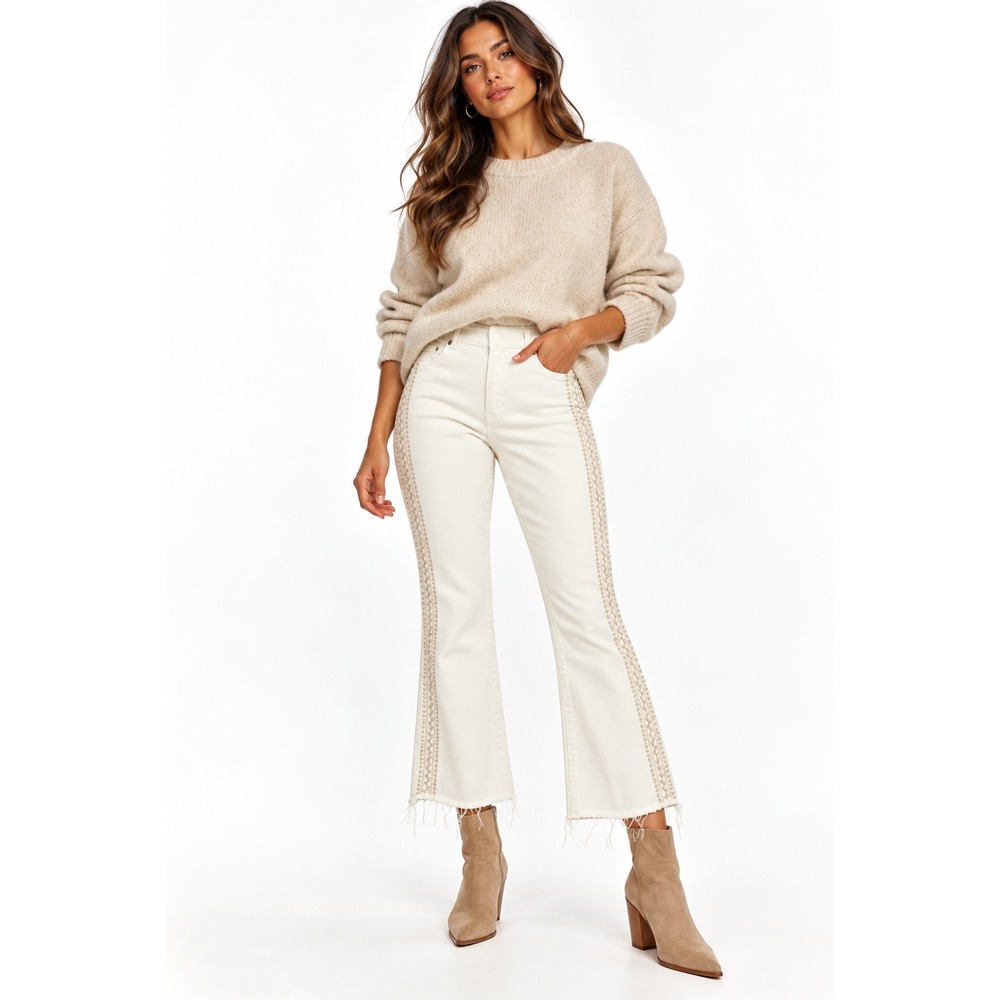 Liverpool Los Angeles Chloe Crop Flare Pull On Jeans White Embroidered 12/31 NWT